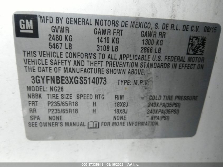 2016 CADILLAC SRX LUXURY COLLECTION - 3GYFNBE3XGS514073