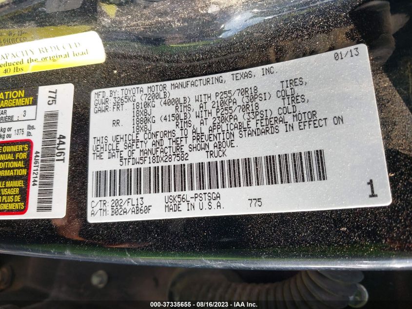 2013 TOYOTA TUNDRA 4WD TRUCK 5TFDW5F18DX287582