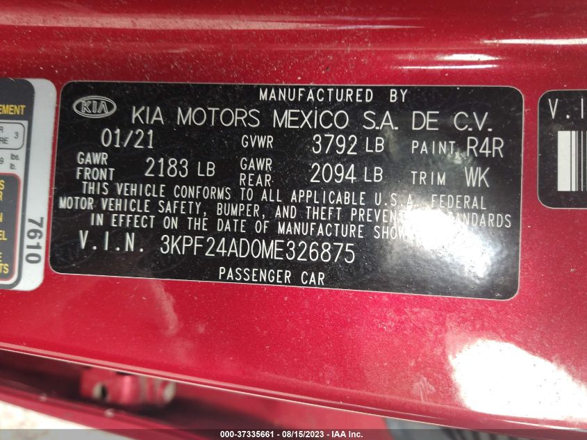 2021 KIA FORTE FE/LXS - 3KPF24AD0ME326875