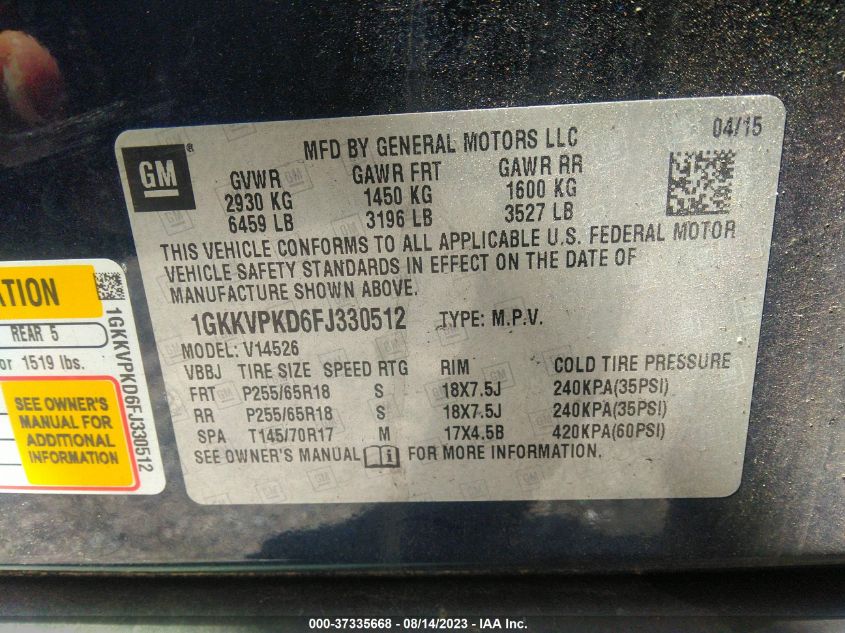 2015 GMC ACADIA SLE - 1GKKVPKD6FJ330512