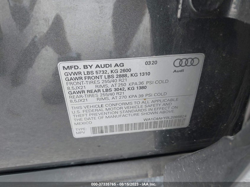 VIN WA1C4AFY0L2085624 2020 AUDI SQ5 PRESTIGE