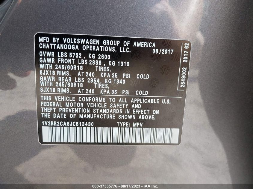 2018 VOLKSWAGEN ATLAS 3.6L V6 LAUNCH EDITION - 1V2BR2CA6JC513430