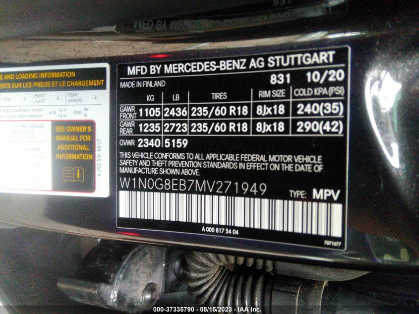 2021 MERCEDES-BENZ GLC GLC 300 - W1N0G8EB7MV271949
