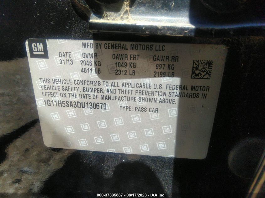 2013 CHEVROLET MALIBU LTZ - 1G11H5SA3DU130670