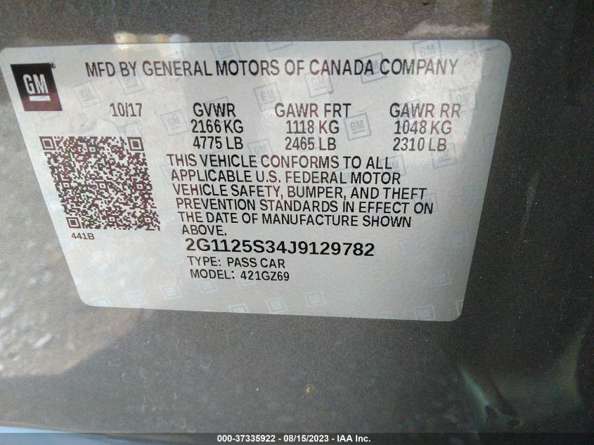 2018 CHEVROLET IMPALA PREMIER - 2G1125S34J9129782