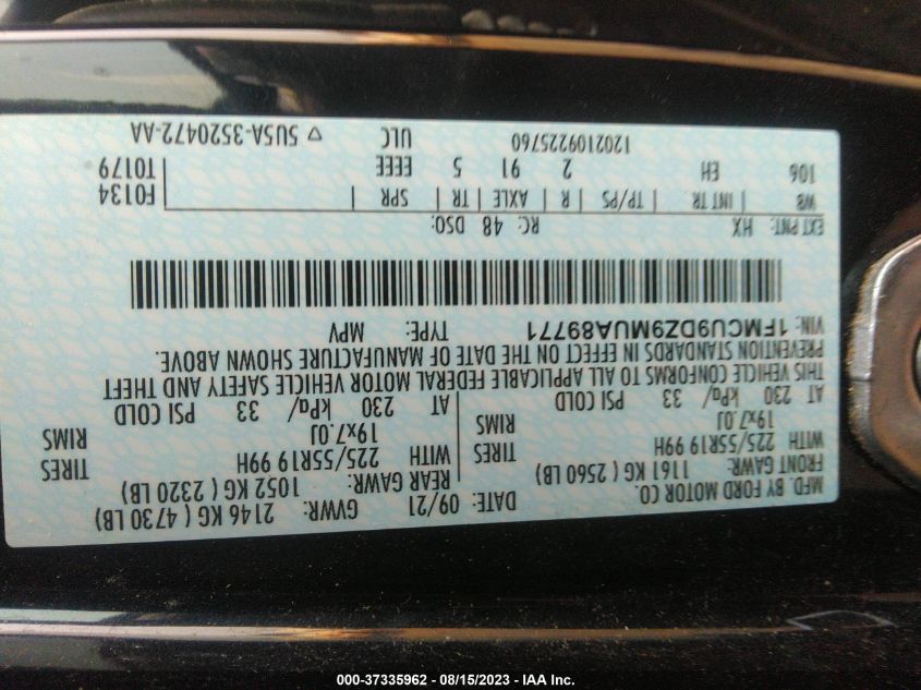 1FMCU9DZ9MUA89771 2021 FORD ESCAPE, photo no. 9