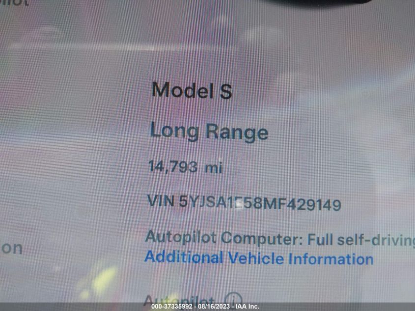 2021 TESLA MODEL S - 5YJSA1E58MF429149