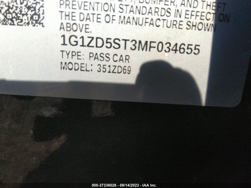 2021 CHEVROLET MALIBU LT - 1G1ZD5ST3MF034655