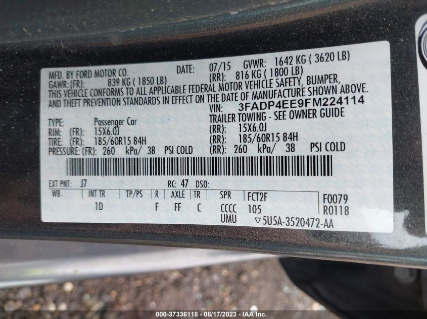 2015 FORD FIESTA SE - 3FADP4EE9FM224114