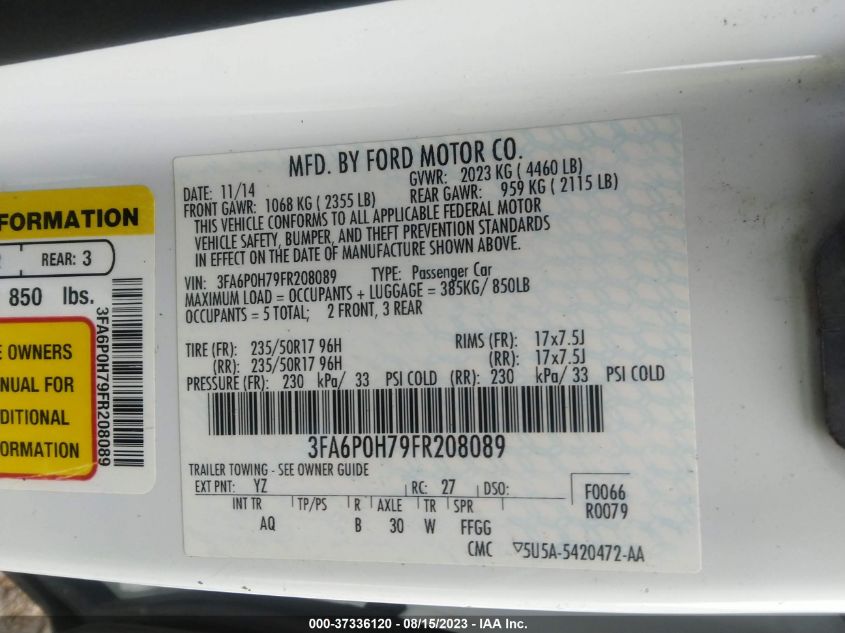 2015 FORD FUSION SE - 3FA6P0H79FR208089