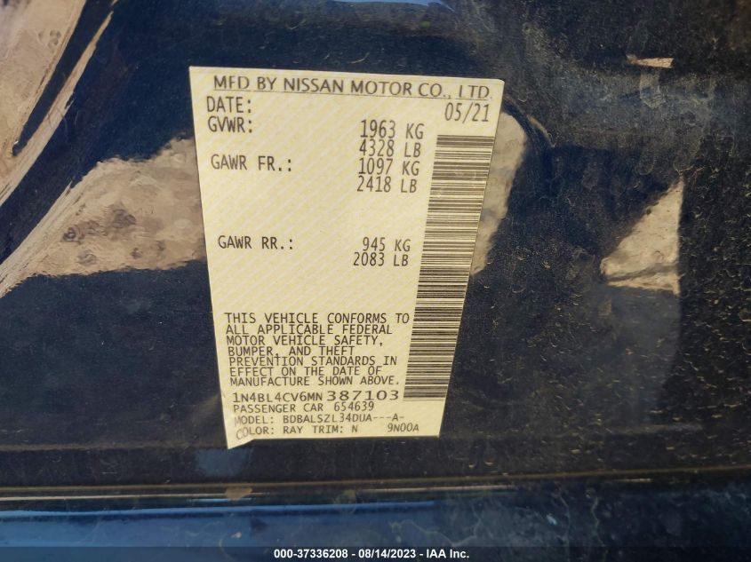 2021 NISSAN ALTIMA 2.5 SR - 1N4BL4CV6MN387103