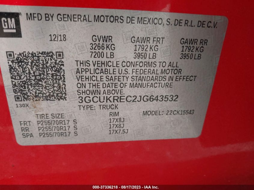 2018 CHEVROLET SILVERADO 1500 LT - 3GCUKREC2JG643532