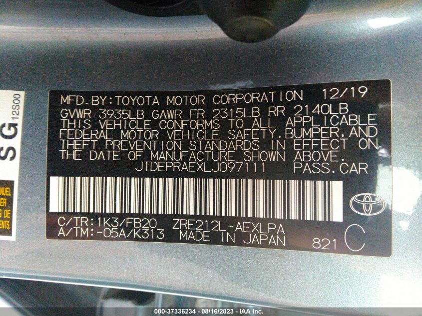 2020 TOYOTA COROLLA LE - JTDEPRAEXLJ097111