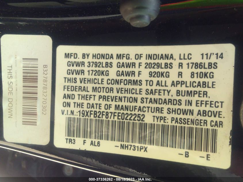 2015 HONDA CIVIC SEDAN EX - 19XFB2F87FE022252