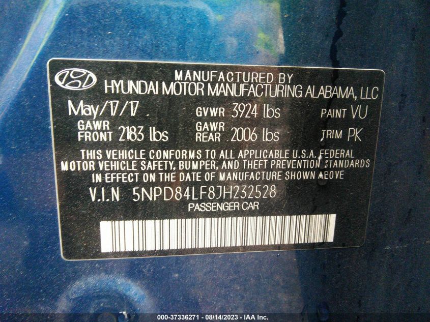 2018 HYUNDAI ELANTRA SEL - 5NPD84LF8JH232528