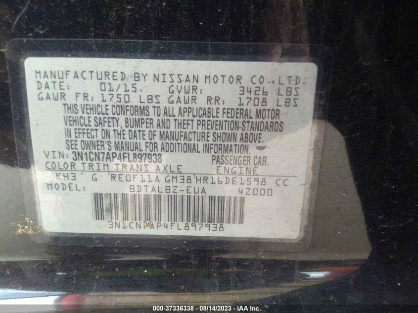 2015 NISSAN VERSA SV - 3N1CN7AP4FL897938