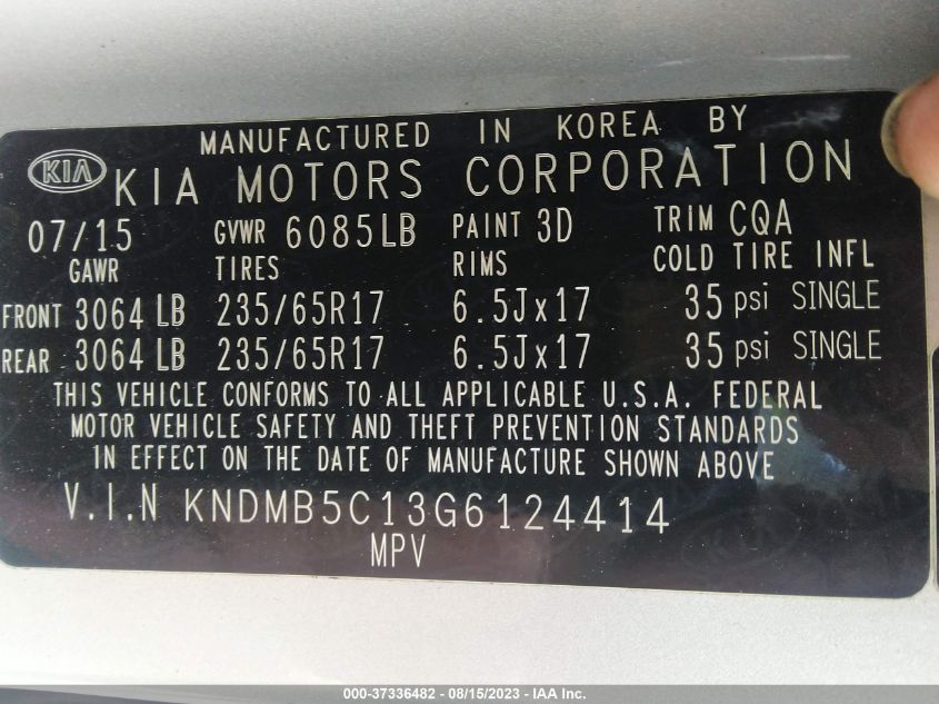 2016 KIA SEDONA LX - KNDMB5C13G6124414