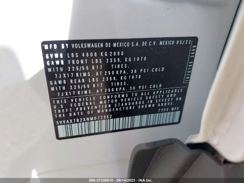 2022 VOLKSWAGEN TAOS S - 3VVAX7B2XNM072952