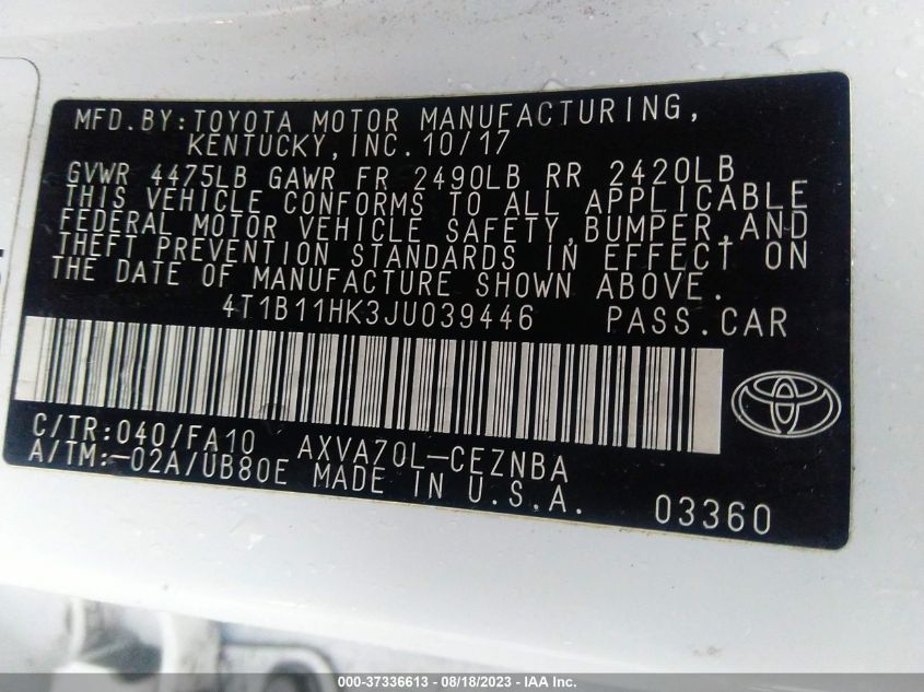 2018 TOYOTA CAMRY LE/SE/XLE/L - 4T1B11HK3JU039446