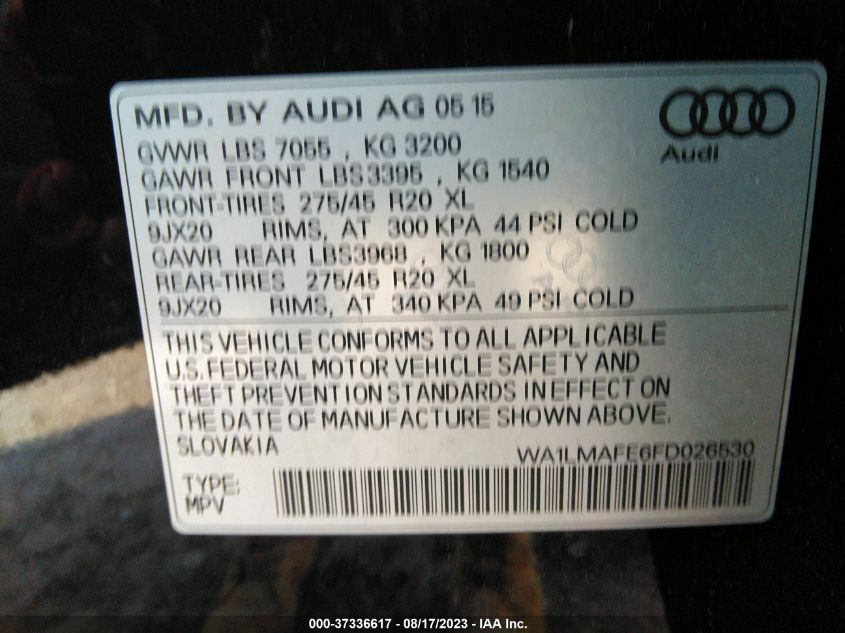 WA1LMAFE6FD026530 2015 AUDI Q7, photo no. 9