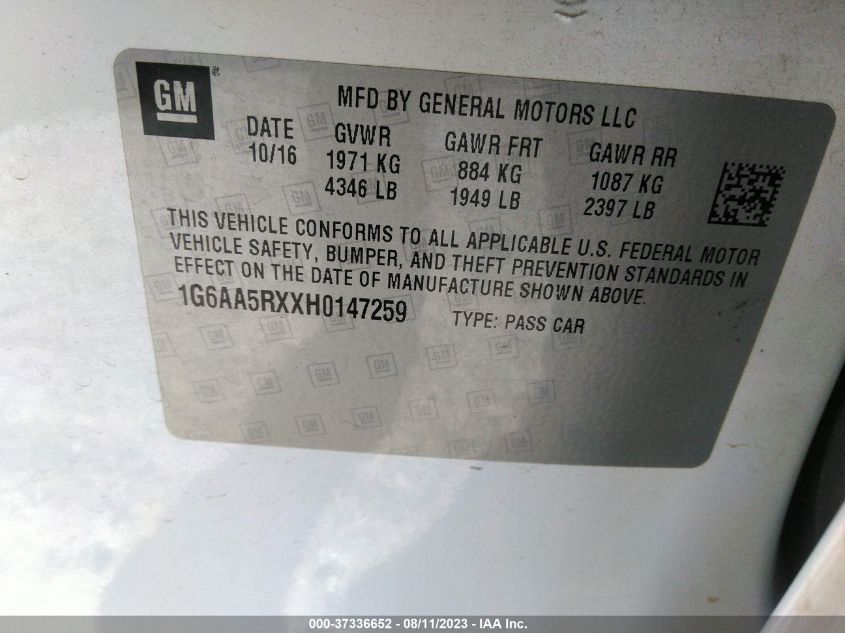 2017 CADILLAC ATS SEDAN RWD - 1G6AA5RXXH0147259
