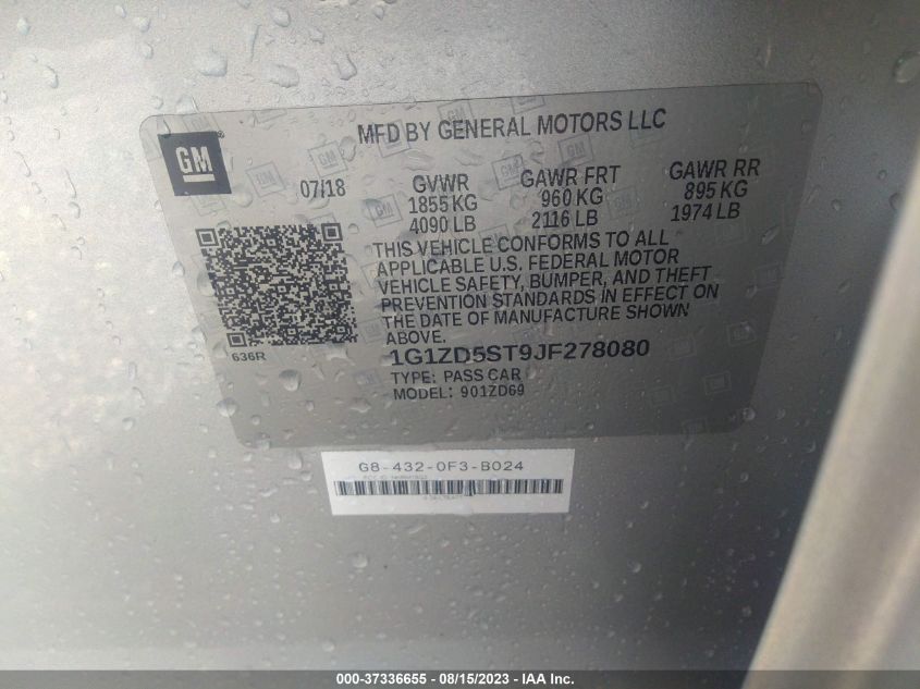 2018 CHEVROLET MALIBU LT - 1G1ZD5ST9JF278080