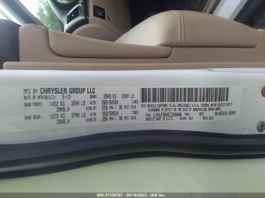 2014 JEEP GRAND CHEROKEE LIMITED - 1C4RJFBG0EC206006