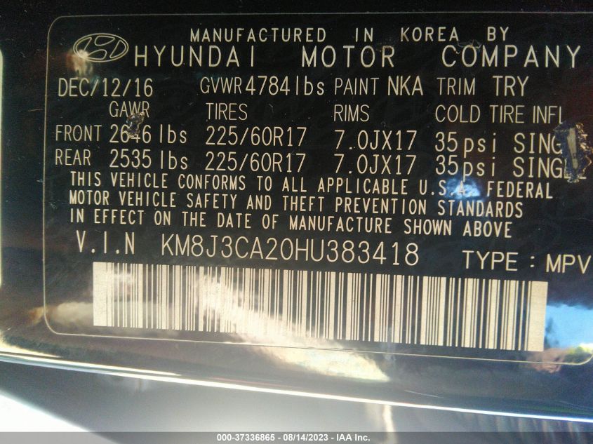2017 HYUNDAI TUCSON ECO - KM8J3CA20HU383418