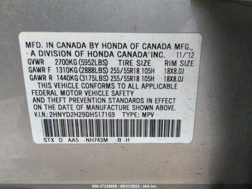 2013 ACURA MDX - 2HNYD2H29DH517169