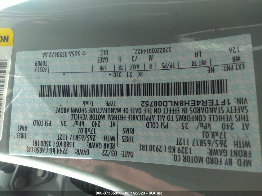 2022 FORD RANGER XL/XLT/LARIAT - 1FTER4EH8NLD08752