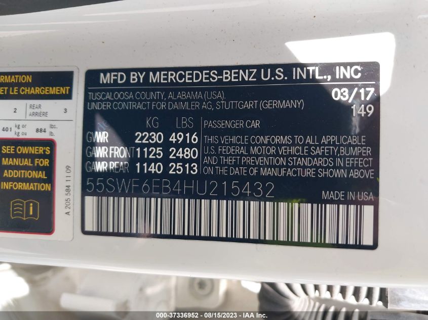 2017 MERCEDES-BENZ C-CLASS AMG C 43 - 55SWF6EB4HU215432