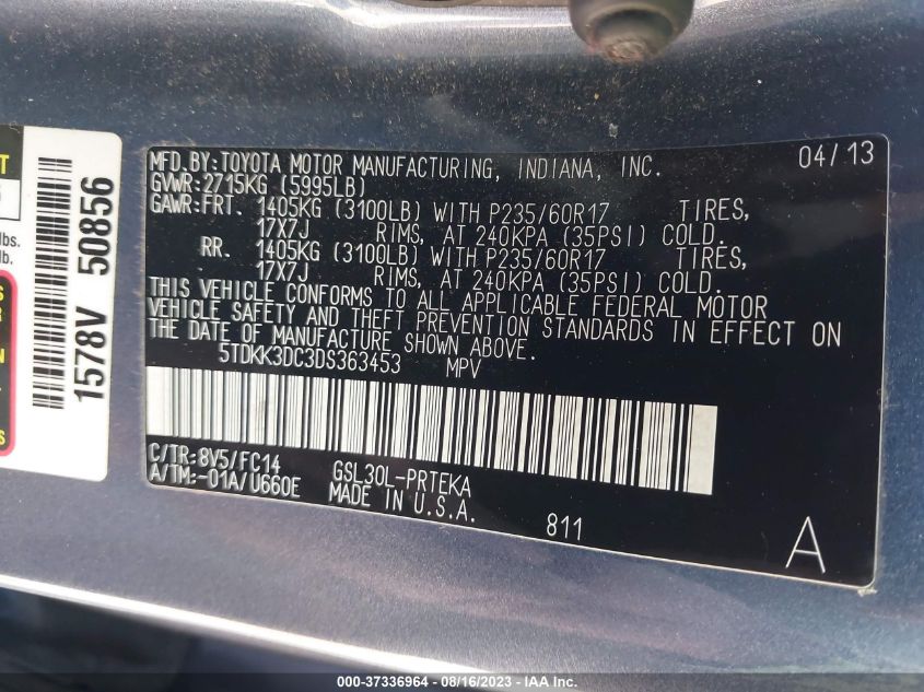 2013 TOYOTA SIENNA LE - 5TDKK3DC3DS363453