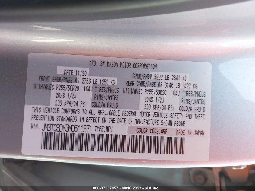 2021 MAZDA CX-9 GRAND TOURING - JM3TCBDY3M0511571