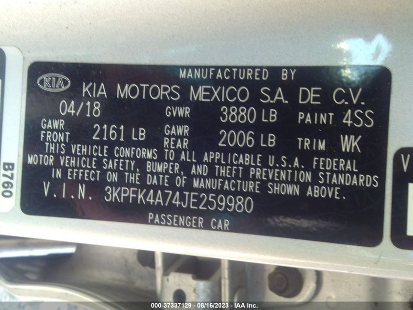 2018 KIA FORTE LX - 3KPFK4A74JE259980