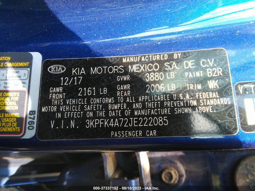 2018 KIA FORTE LX - 3KPFK4A72JE222085