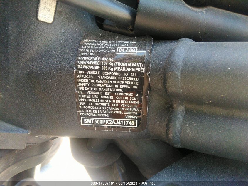 2010 TRIUMPH MOTORCYCLE SPEED TRIPLE SMT500PK2AJ411748