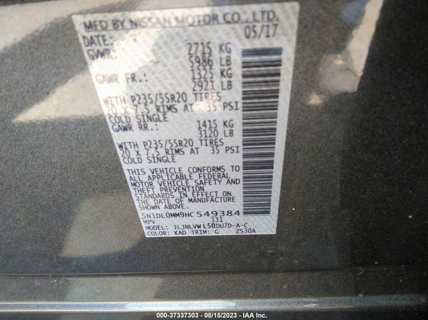 VIN 5N1DL0MM9HC549384 2017 INFINITI QX60
