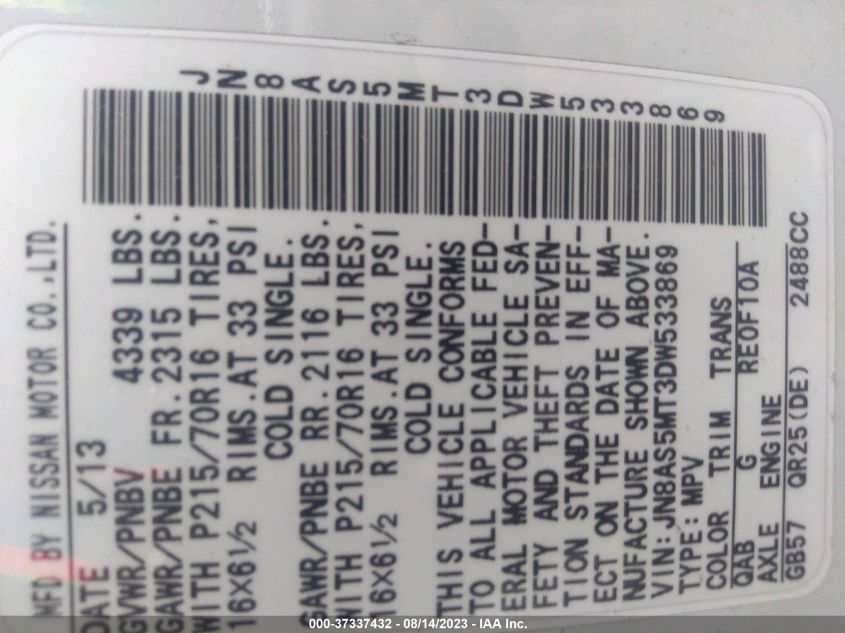2013 NISSAN ROGUE S - JN8AS5MT3DW533869