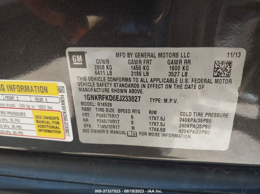 2014 CHEVROLET TRAVERSE LS - 1GNKRFKD6EJ233827