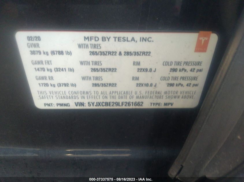 2020 TESLA MODEL X - 5YJXCBE29LF261662