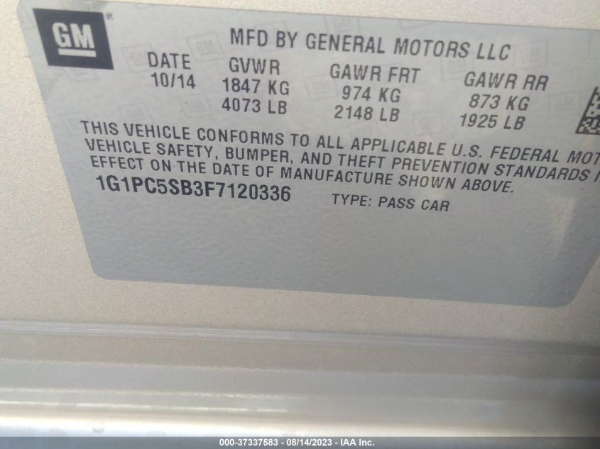 2015 CHEVROLET CRUZE LT - 1G1PC5SB3F7120336