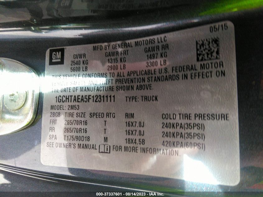2015 CHEVROLET COLORADO 4WD WT - 1GCHTAEA5F1231111