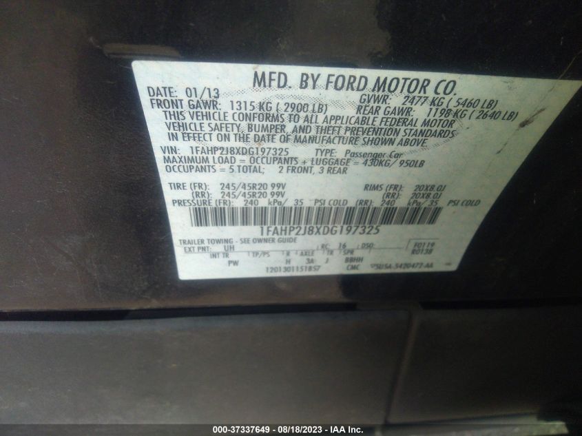 2013 FORD TAURUS LIMITED - 1FAHP2J8XDG197325