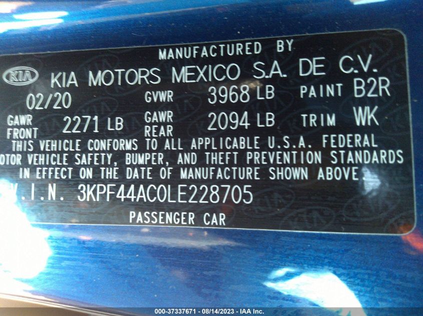 2020 KIA FORTE GT - 3KPF44AC0LE228705
