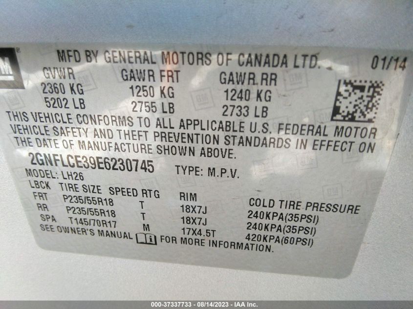 2014 CHEVROLET EQUINOX LT - 2GNFLCE39E6230745