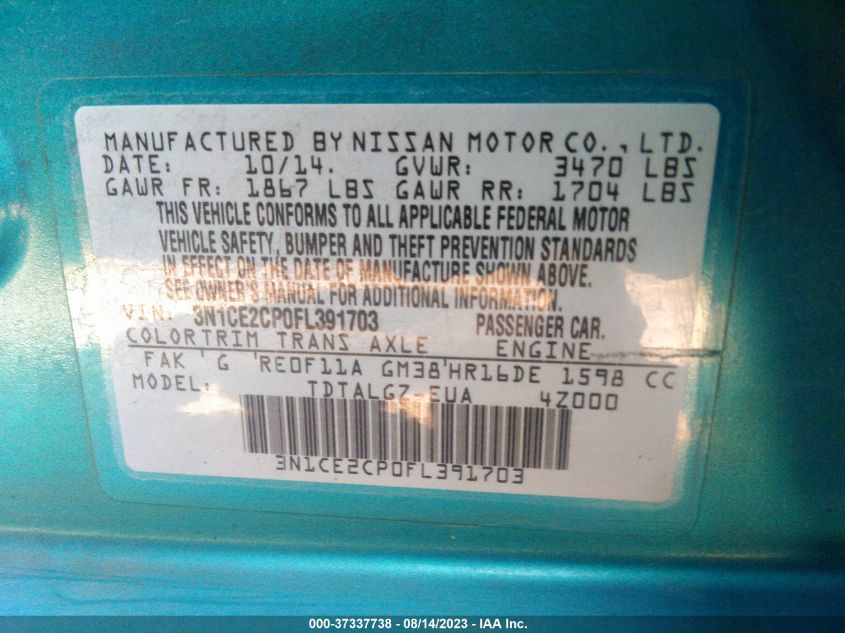 2015 NISSAN VERSA NOTE SR - 3N1CE2CP0FL391703