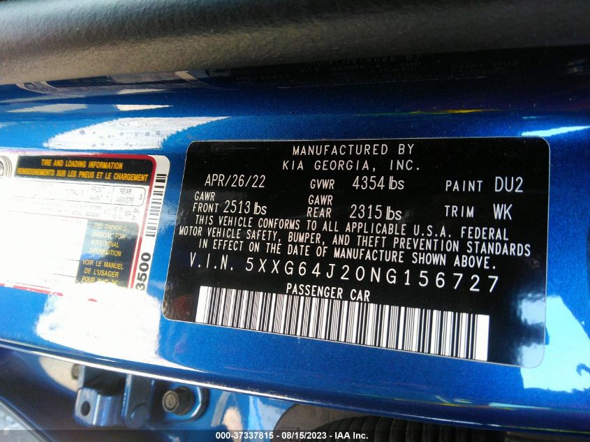 2022 KIA K5 GT LINE - 5XXG64J20NG156727