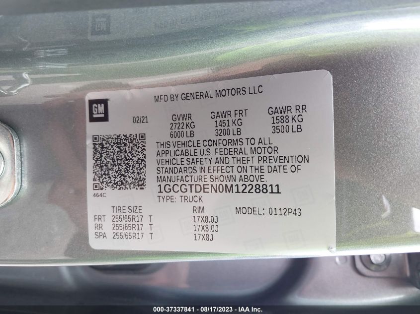 2021 CHEVROLET COLORADO 4WD Z71 - 1GCGTDEN0M1228811