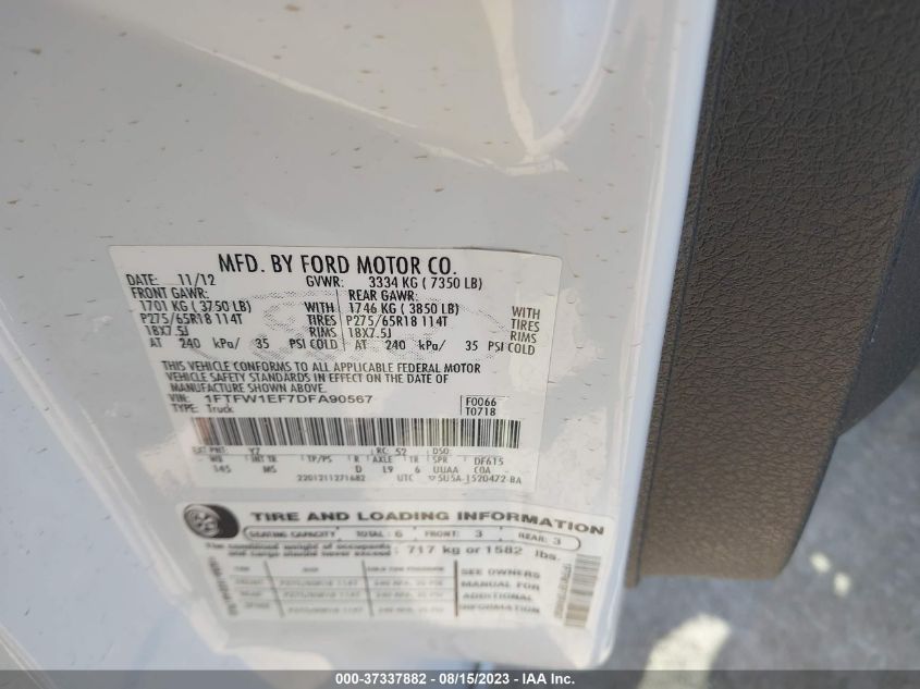 2013 FORD F-150 XL/XLT/FX4/LARIAT - 1FTFW1EF7DFA90567