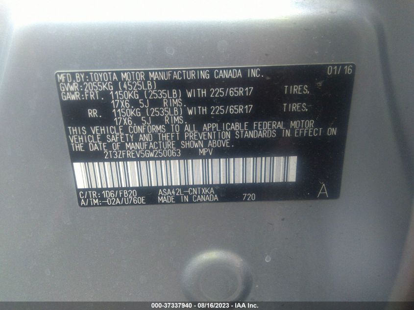 2016 TOYOTA RAV4 LE - 2T3ZFREV5GW250063